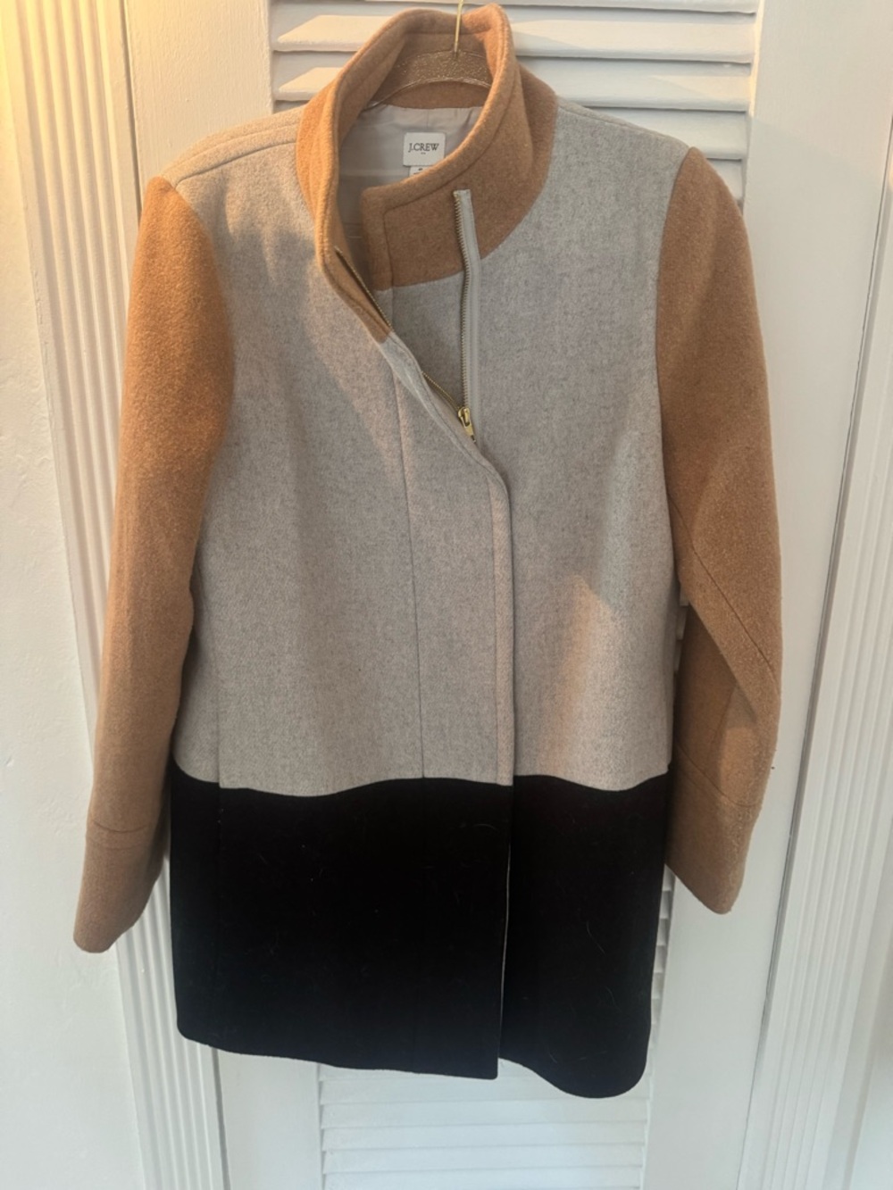 J. Crew Colorblock Wool Pea Coat in Camel, Gray & Black